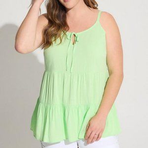 Torrid Top 0X - Green Cami Blouse Tiered Swing Scoop Tie Front Plus Layering NWT